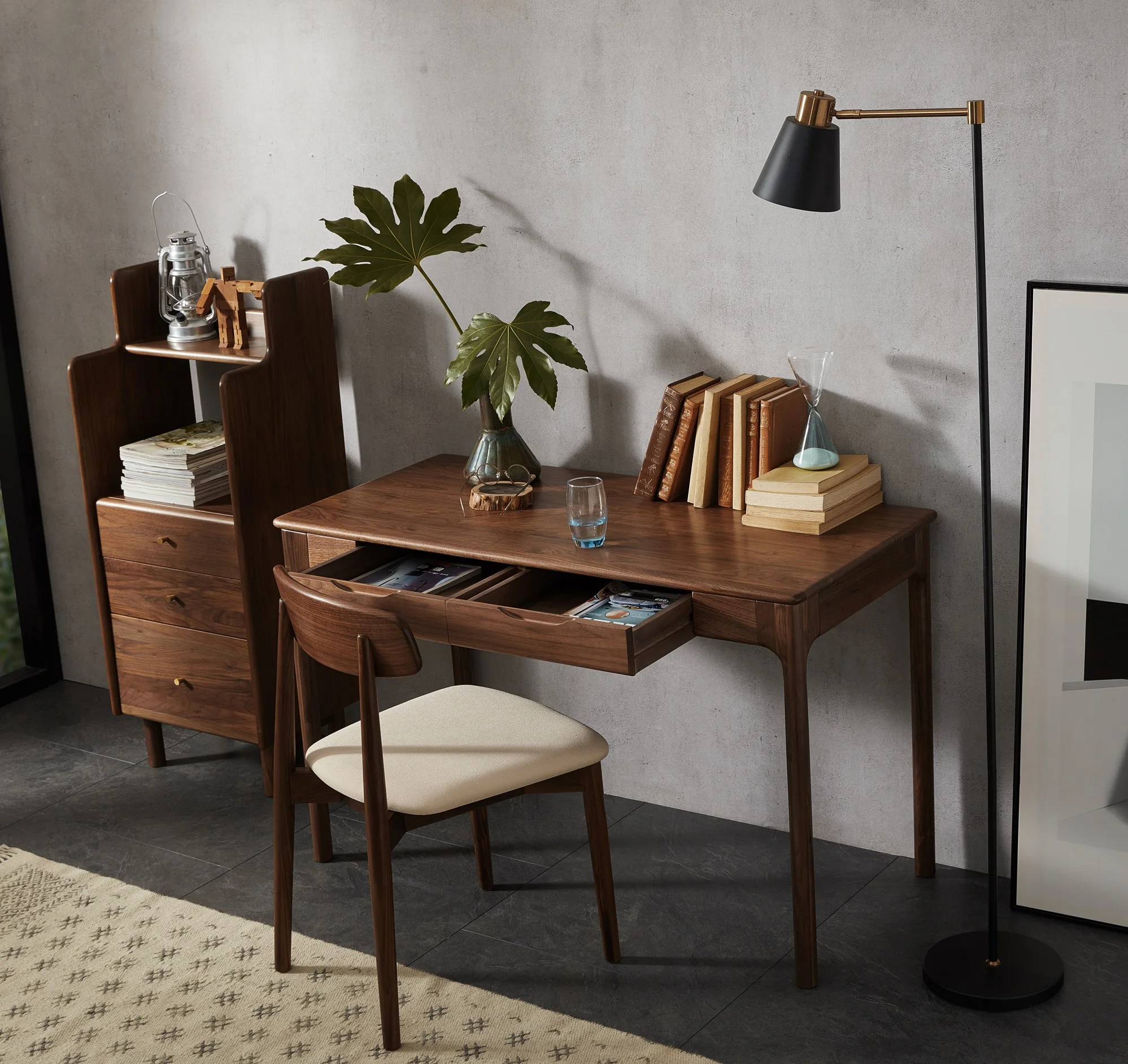 -oo B5164 New Developed Office Desk Black Walnut Wood Standing Desk Frame Computer Tables for Bedroom