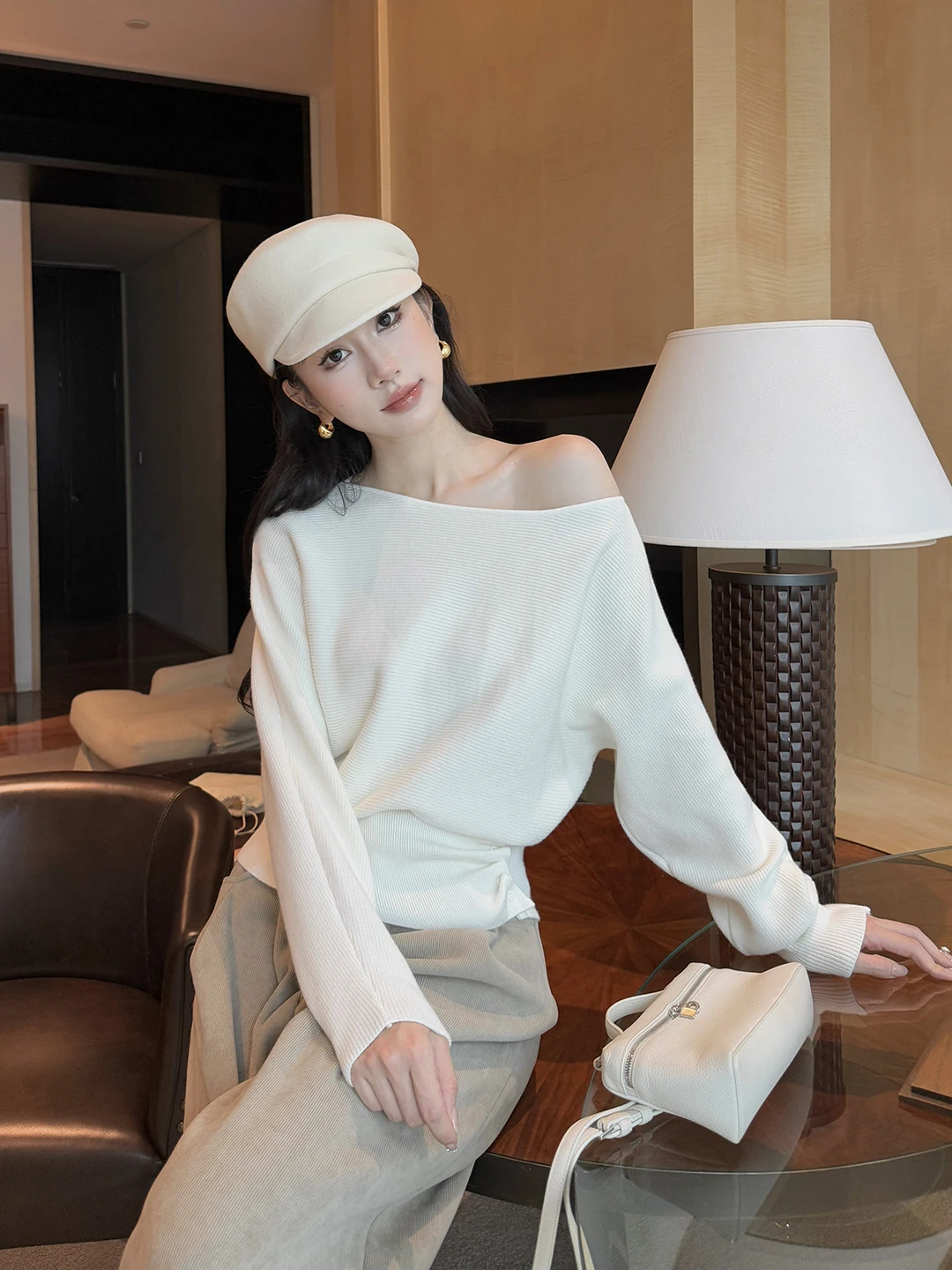 

Вязаный свитер с колючками и плечами, женский свитер с застежкой на талии, базовый слой, трендовые старые деньги, осенне-весенний цвет, облегающий крой...