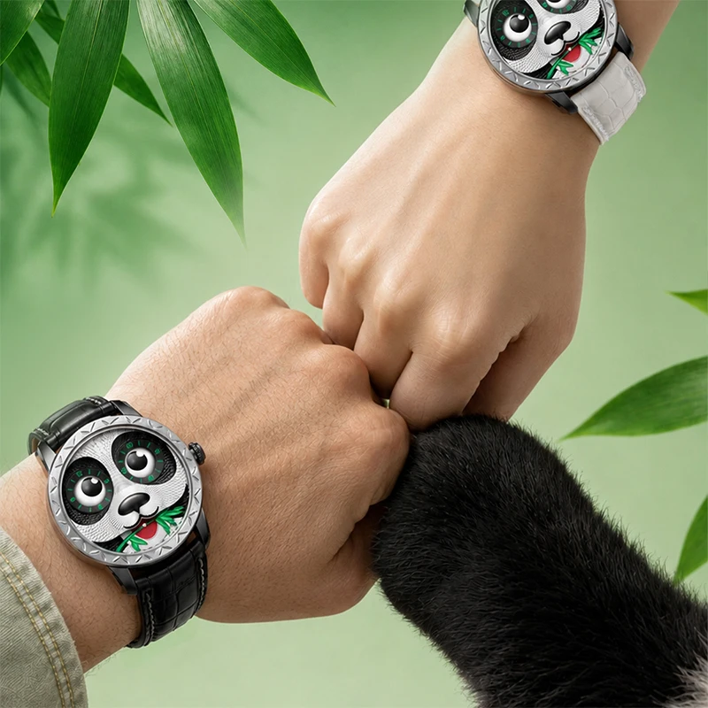 Lucky Harvey Automatic Mechanical 40mm Watches For Man Party Sapphire Panda Automaton Eat Bamboo Men Watches Luxury Interesting