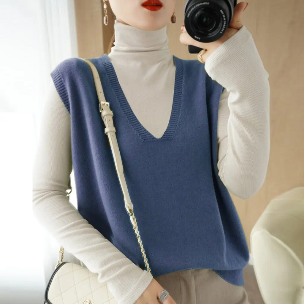 

Женский свитер с v-образным вырезом, жилет без рукавов, свободная верхняя одежда, утягивающий жилет на осень-зиму