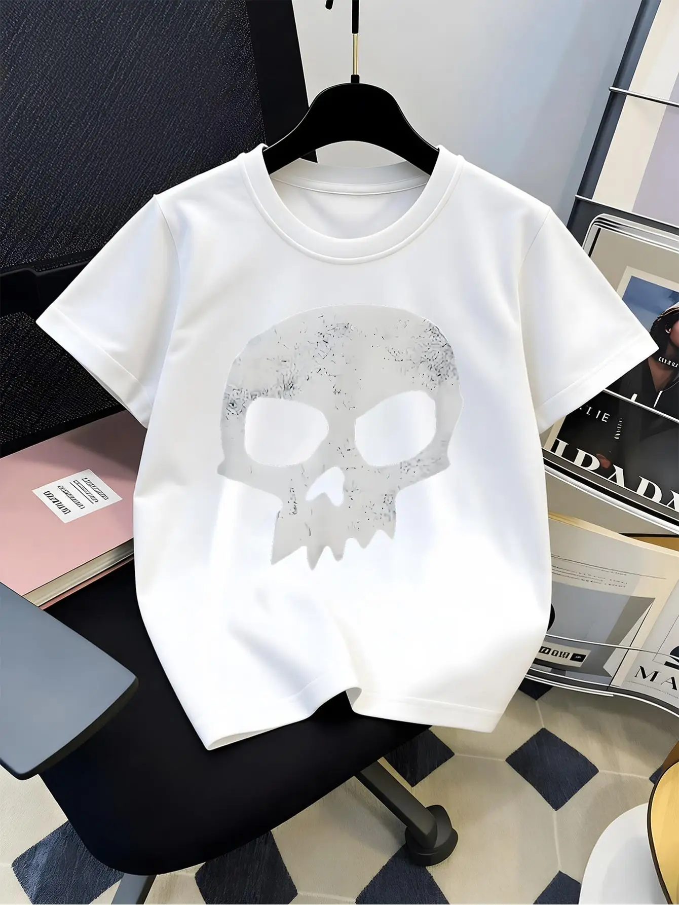 Vintage Distressed White Skull Skeleton Retro Art Graphic Print Family Matching Short Sleeve Tee Boys Girls Kids Casual Tops