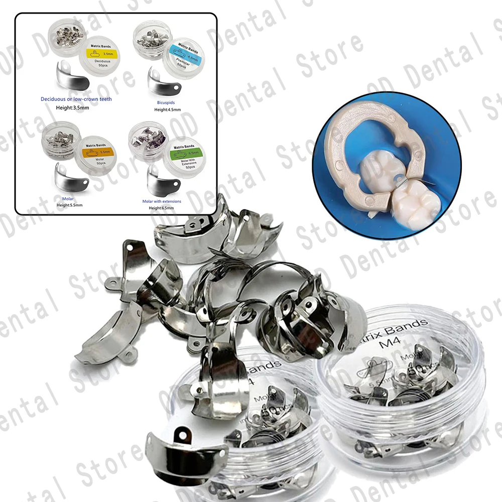 Dental Matrix Bands 3.5-6.5mm, Sectional Contoured Metal Matrices for Teeth Restoration, Crown Cavity Fillings - Dental Tools