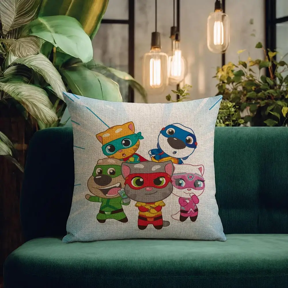 Cartoon Talking Tom and Friends Cushion Cover Natural Linen Pillowcase Set All-in-One Decor Cushion Cover for Sofa Bedroom Chair