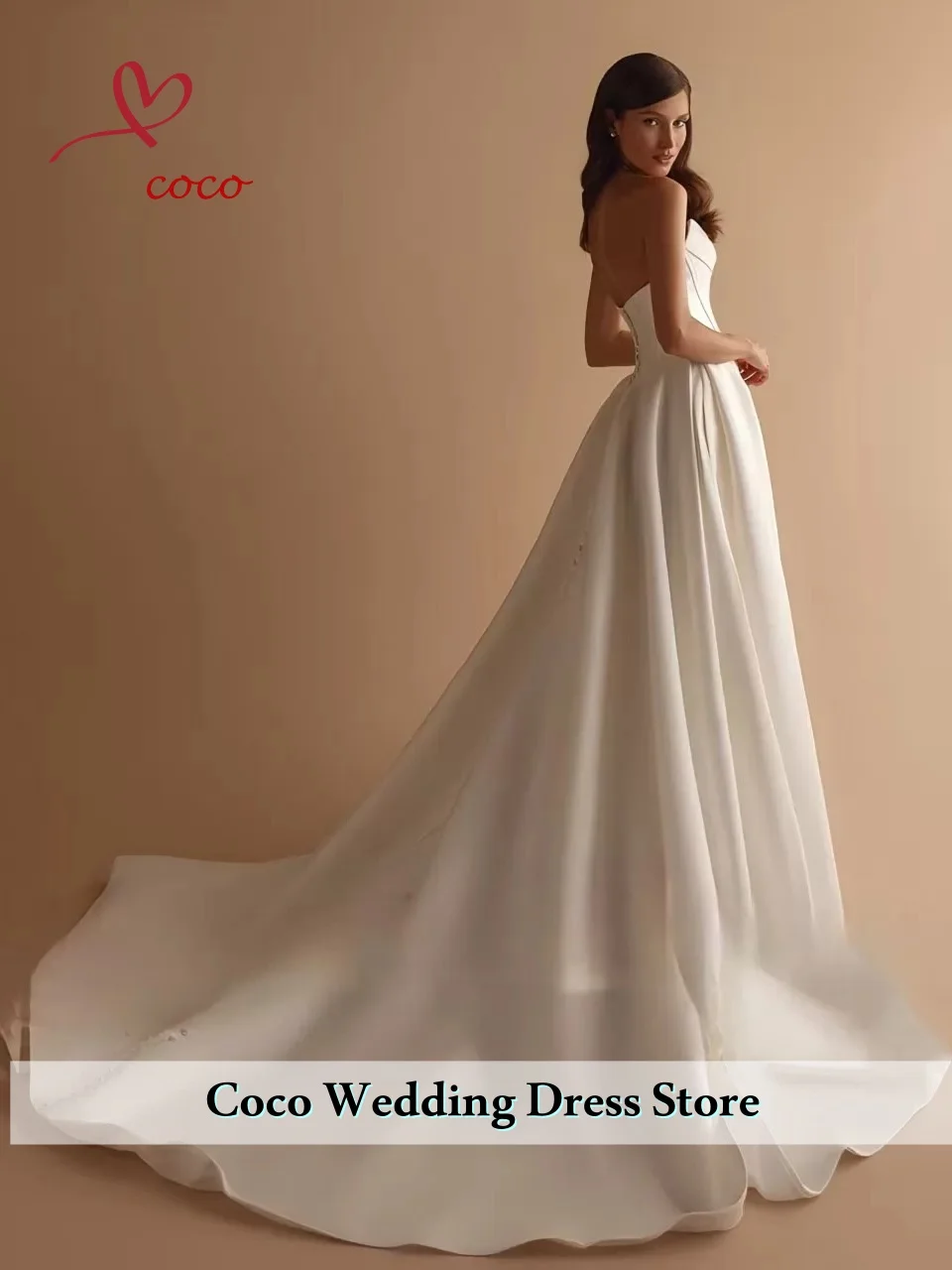 فستان زفاف مخصص برقبة قارب بدون أكتاف على شكل حرف a بدون أكمام ذيل محكمة فستان عروس فيستدو دي نويفا فيستدوس دي نوفياس #3