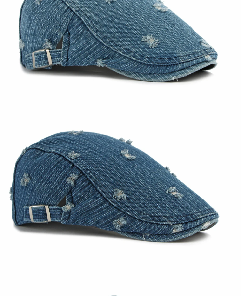 HT5099 Herren- und Damen-Baskenmütze, Retro-Künstlermütze aus Baumwolle, Verstellbare Ivy-Flatcap für Männer und Frauen, Frühling-Herbst Denim-Baskenmütze – Detail 8