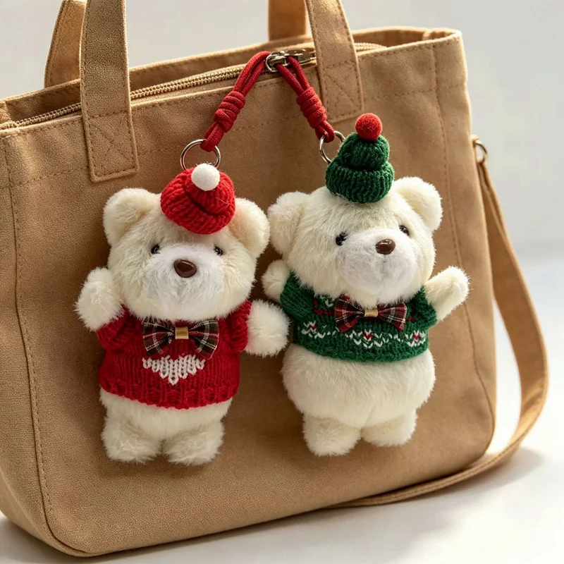 1Pc 15cm Cute Couple Bear Plush Toys Lovely Christmas Bear Pendant Dolls Bag Keychain Pendant Birthday Xmas Gift