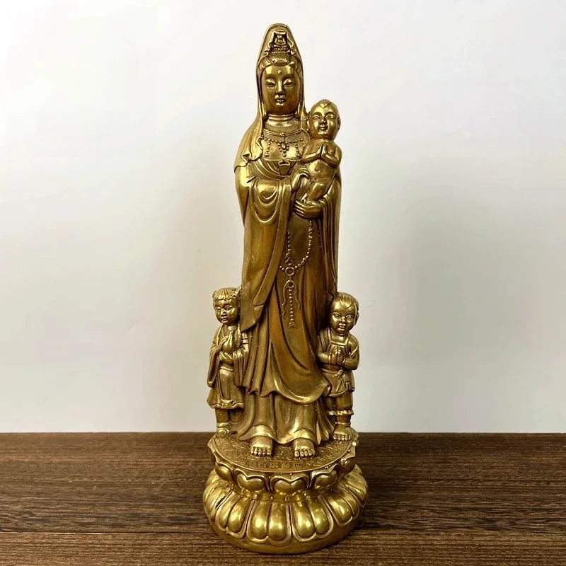 Household Worship Copper To Send Children Guanyin Bodhisattva Buddha Statue Brass Guanyin Decoration