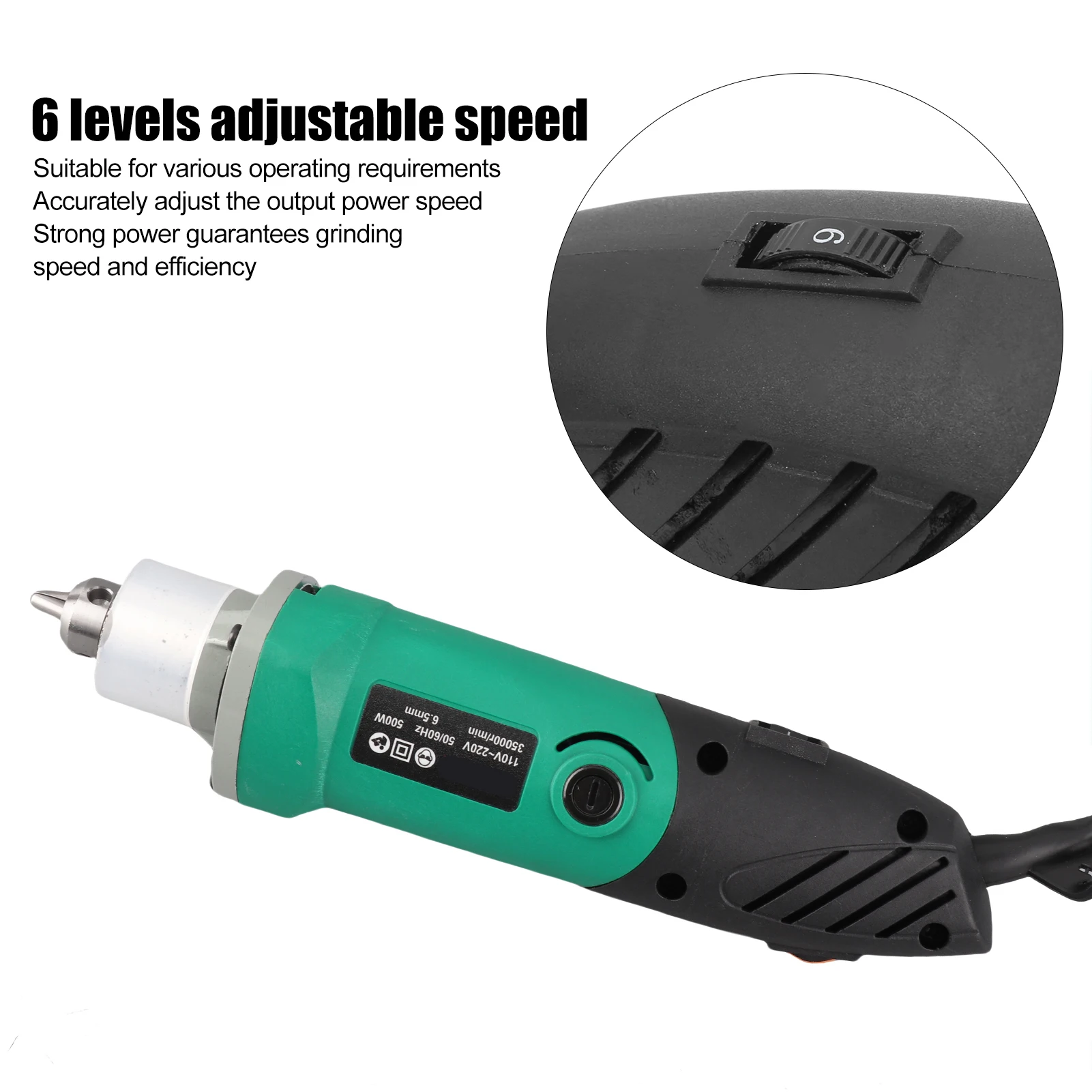 Angle Grinder HT2420 500W Electric Grinding Set for Jade Metal Glass Cutting 6.5mm Speed Control Chuck Kit Mini Electric Grinder