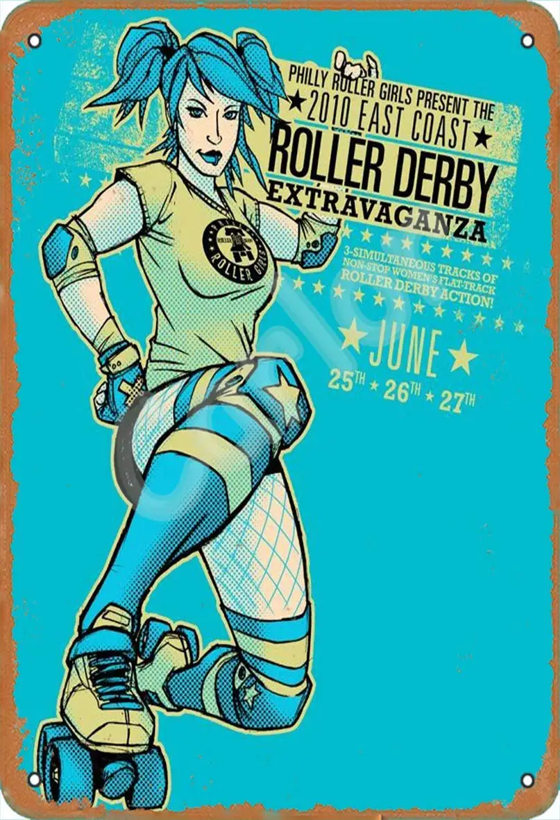 Letrero Metálico Retro SLALL Roller Derby, Letrero de Metal para Hogar, Bar, Cafetería, Auto, Motocicleta, Garaje, Decoración, 12 x 8 Pulgadas