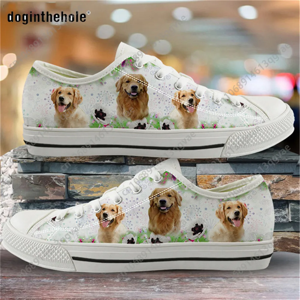 Golden Retriever Flower Design Low Top High Quality Sneakers Mens Womens Teenager Canvas Sneaker Lightweight Couple Custom Shoes