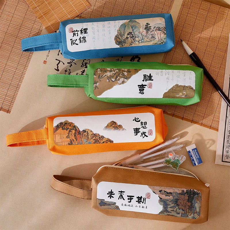Personaggi calligrafici astuccio in tela astuccio per matite di grande capacità borsa cancelleria per studenti materiale scolastico regali per bambini
