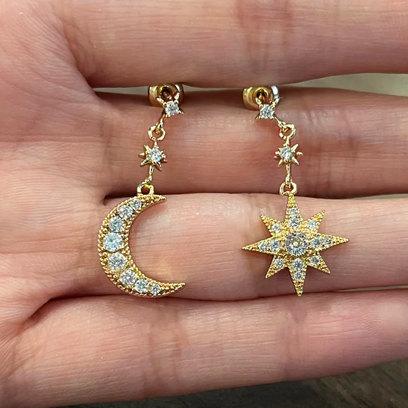 CAOSHI Graceful Earrings with Moon and Star Pendant Female Engagement Ceremony Party Jewelry Accessories with Bright Zirconia