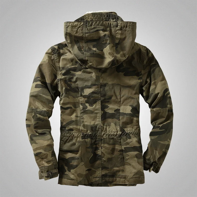 Men's Hoode Thicken Camouflage Jacket Multi Pockets Military Tactics Coats Medium Long Cotton Overcoat for Male