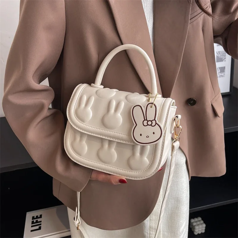 Mini Small Square Bag For Women Embossed Handbag Cute Cartoon Rabbit Crossbody Bag Lady Girls Phone Purse Travel Top Handle Tote