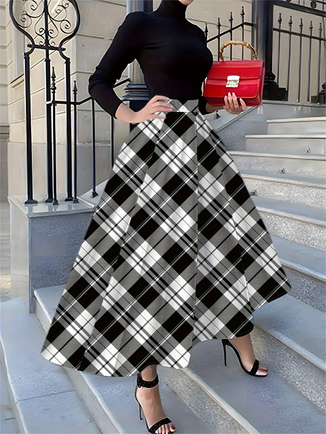 Damen Midirock mit hoher Taille, A-Linie, einfarbig, lässiger Büro- und Arbeitsrock, elastische Taille, plissierter Sommerrock für Damen