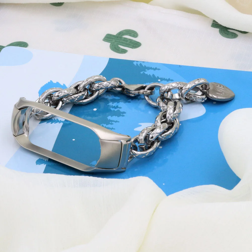 Серебристый металлический ремешок для смарт-браслета Xiaomi Mi Band 7 6 / Mi Band 5/ Mi Band 8, Сменные аксессуары, цепочка из нержавеющей стали