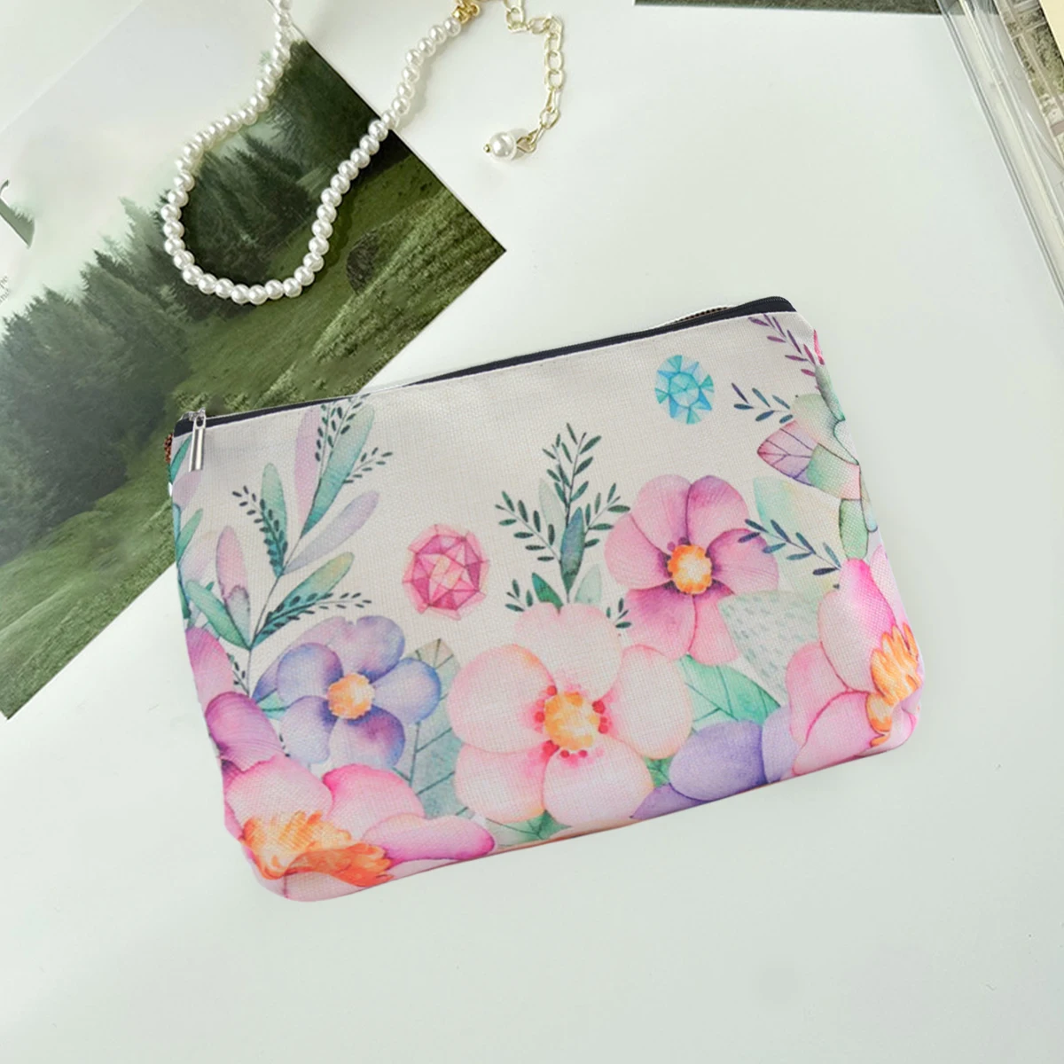 Flowers Zipper Cosmetic Bag Birthday Party Decorations Women Kids Fox Toiletry Wash Bag Wedding Party Supplies Carry-On Pouch