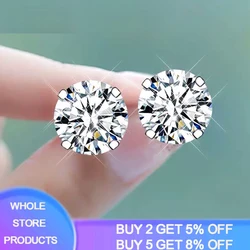 Orecchini a bottone Moissanite donna argento Sterling 925 stile classico moda coreana piccolo orecchino Pendientes muslimage Gift