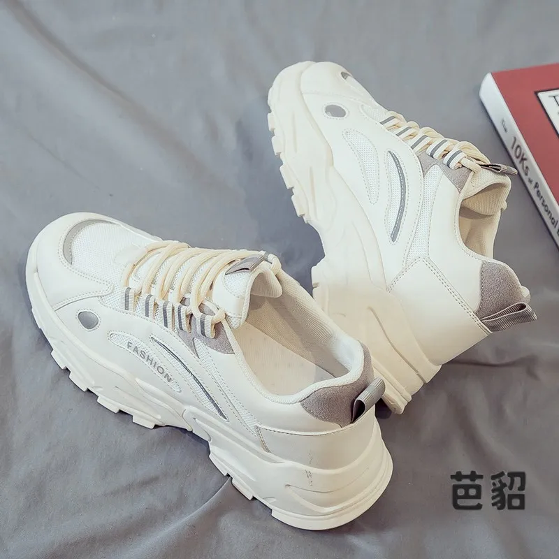Trendy Dad Sneakers Heightening Men's Shoes Versatile White Leather Board Shoes Autumn 2026 New Arrival Sporty Casual Footwear