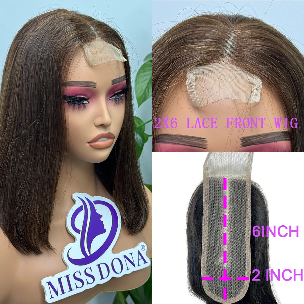 12A Double Drawn 2x6 Lace Closure Human Hair Wigs Bob 200% Density Chocolate Brown Short Bob Hair Wig Straight Human Hair Wig