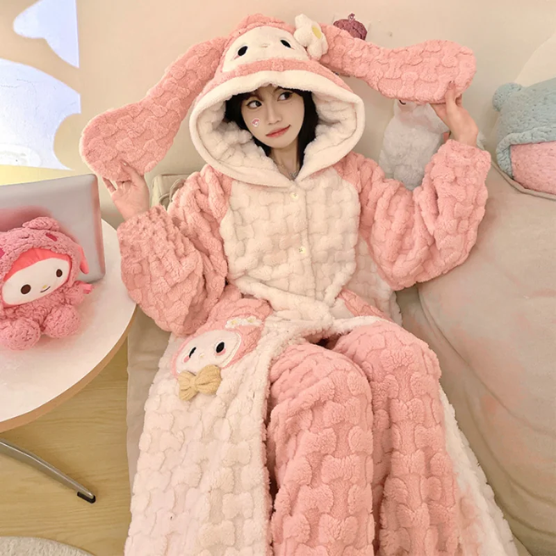 Sanrio Melody pajamas cartoon Sanrio loungewear winter pajamas pants set warm women's two-piece set Melody women's pajamas