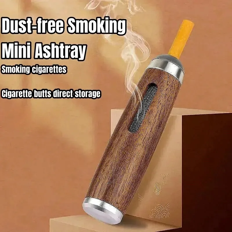 

Hot 1Pc Dust-free Smoking Car Ashtray Wooden Car Portable Smoke Cigarette Mini Filter Walnut Mobile Ashtray Cigar Accessories