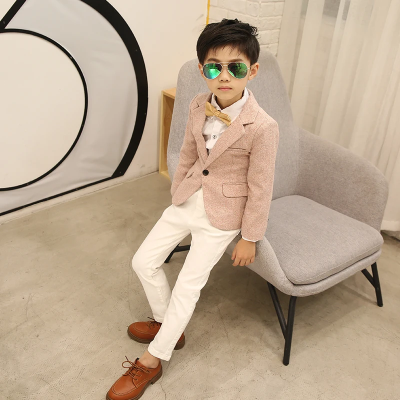 Flower Boys Photography Blazer Suit Kids Coat Pants Tie Wedding Formal Tuxedo Set Children Ceremony Costume Performance Dress