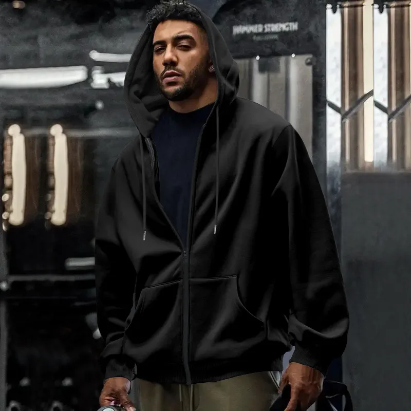

Men's Spring Autumn Oversized Zip-Up Hoodie, Solid Color Baggy Sports Hoodies Man, Mans Fitness Hooded Sweatshirts