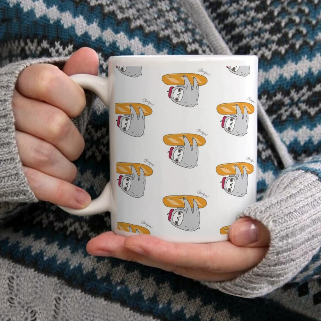 

French sloth with baguetteCoffee Mug Tea Cup 11oz Coffee Cup Funny Birthday Ceramic Mug Personalized Cup
