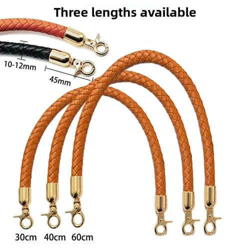 Imagen 2 del producto Bolso de hombro trenzado de cuero PU de 30/40/60cm, bolso con correa, asas cortas, mango de repuesto para bolso, accesorios para cinturón