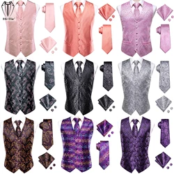 Hi-Tie Brand Mens Vests Grey Black Gold Navy Blue Red Burgundy Jacquard Waistcoat Jacket NeckTie Hanky Cufflinks for Men
