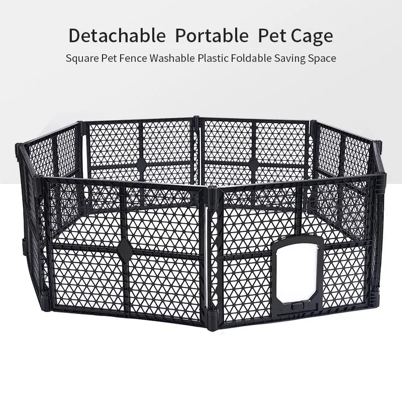 Foldable Durable Plastic Pet Fence With Snap Button Closure Plaid Pattern-Portable Dog Crate & Furniture For Cats & Dogs