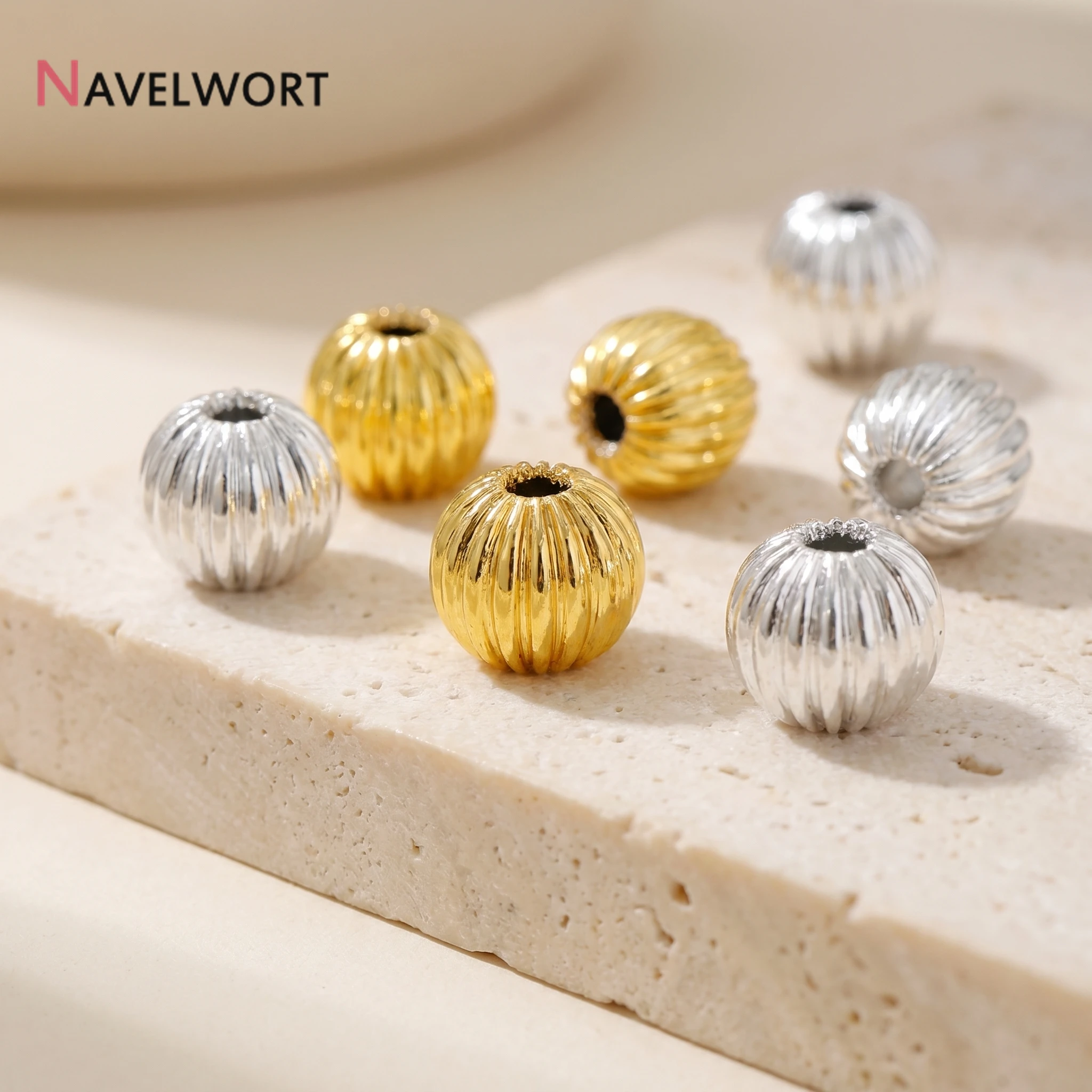 14K/18K Gold Plated Brass Stripe Pumpkin Spacer Beads,Beads For Bracelet Necklace Making Supplies DIY Jewelry Accessories