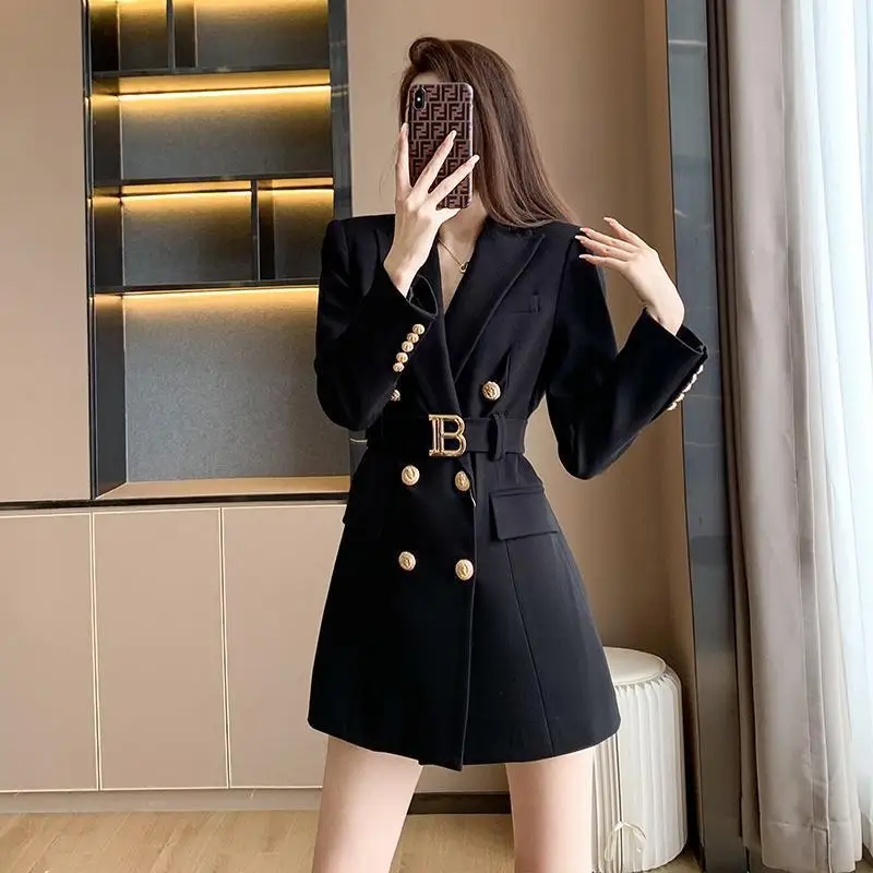 2024 Spring/Autumn New Fashion High-end Solid Color Belted Long-sleeve Slim-fit Elegant Blazer Dress jacket coat for Women