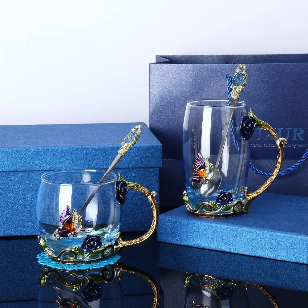 

Teaware Glass Enamel Flower Tea Cup Heat-Resistant Flower Pattern Coffee Cup Transparent Handmade Tea Mug Afternoon Tea