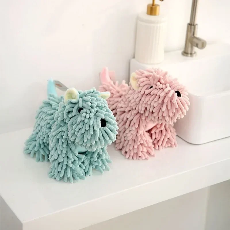 Cartoon Dog Chenille Hand-Wiping Doll Quick-drying Absorbent Hand Towel Home Towel Hand-Wiping Plush Towel for Kitchen Bathroom