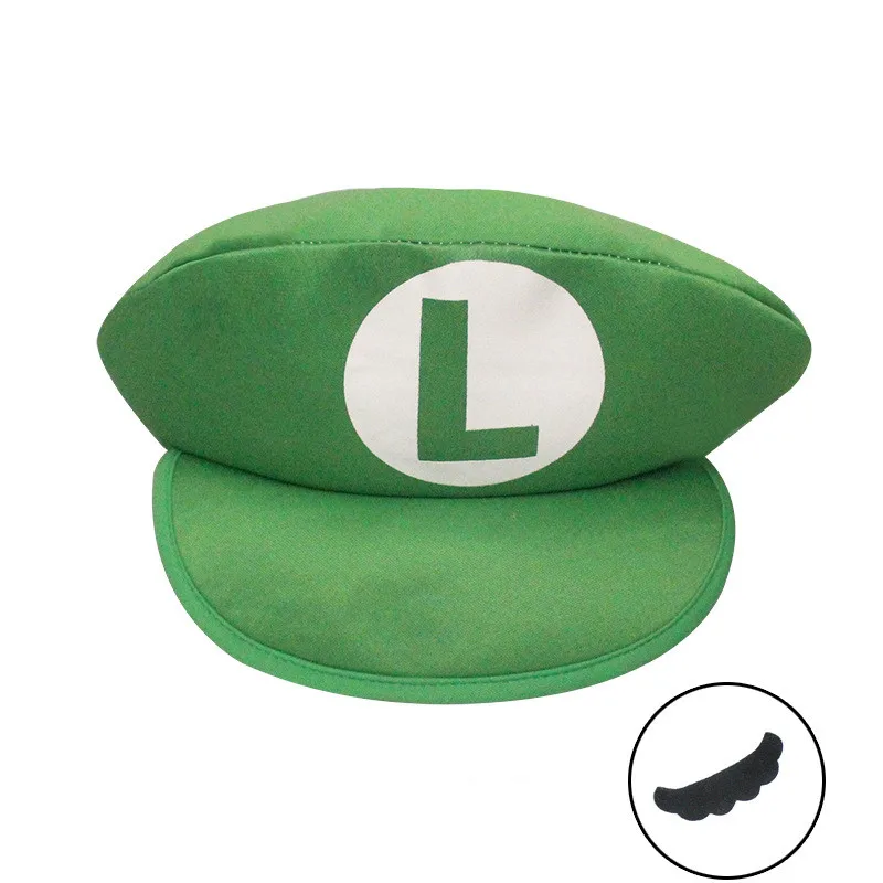 Super Mario Bros Luigi Cartoon Cosplay Hat Classic Game Anime Figure Halloween Funny Clothes Unisex Kids Adult Cap Party Gifts