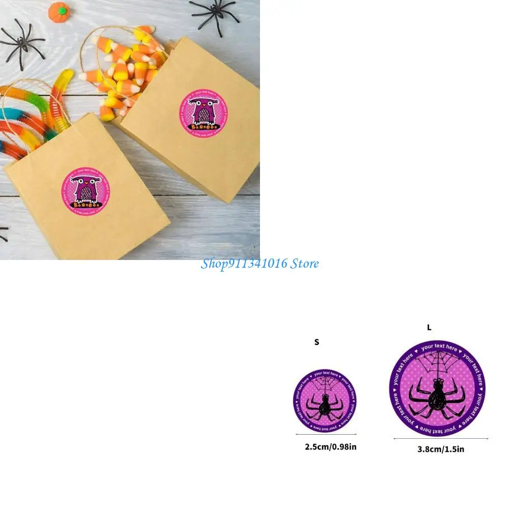 

Peeling And Halloween Decors Cartoon Spiders Skull Adhesive Label Round Sticker Roll For Multiple Surfaces Use