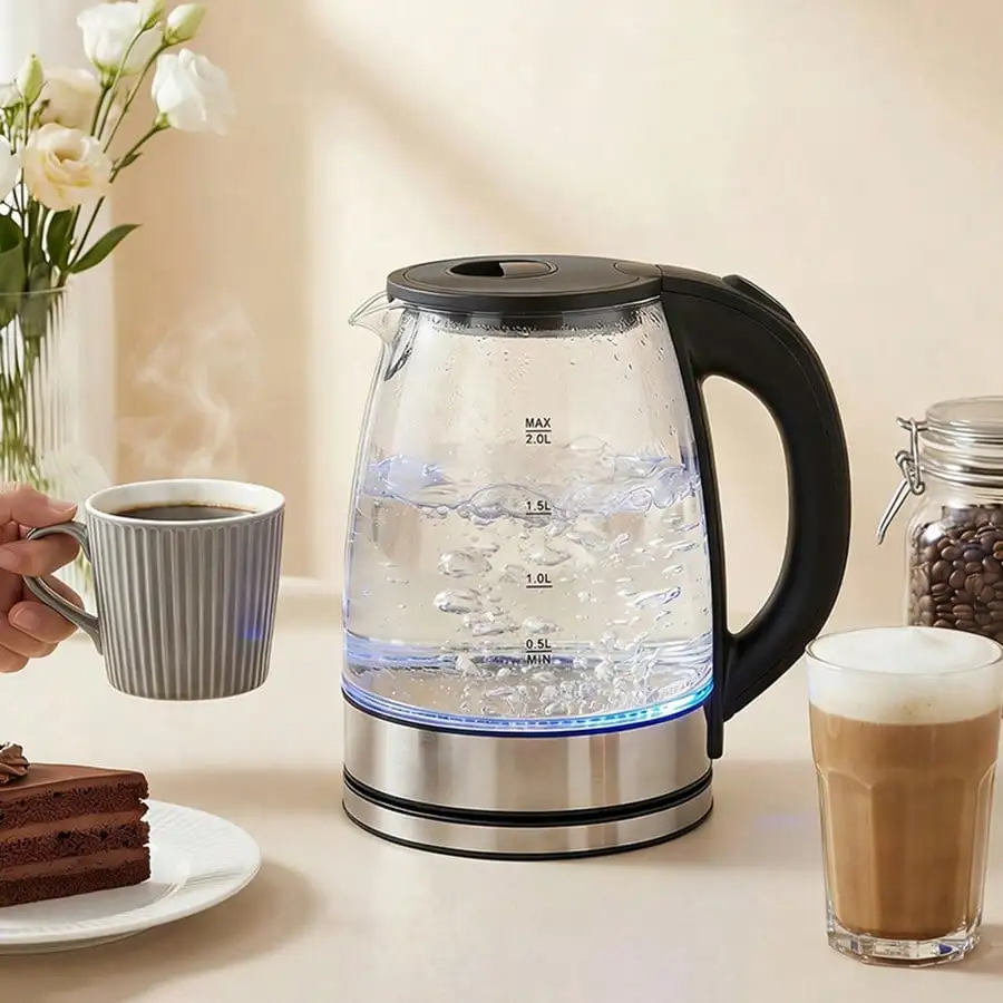 67.6oz Electric Kettle, 2 Styles Optional: Borosilicate Glass Kettle With Blue LED & Stainless Steel Hot Water Kettle, Fast Boil, Auto Shut-Off & Boil-Dry Protection, Suit For Tea Coffee