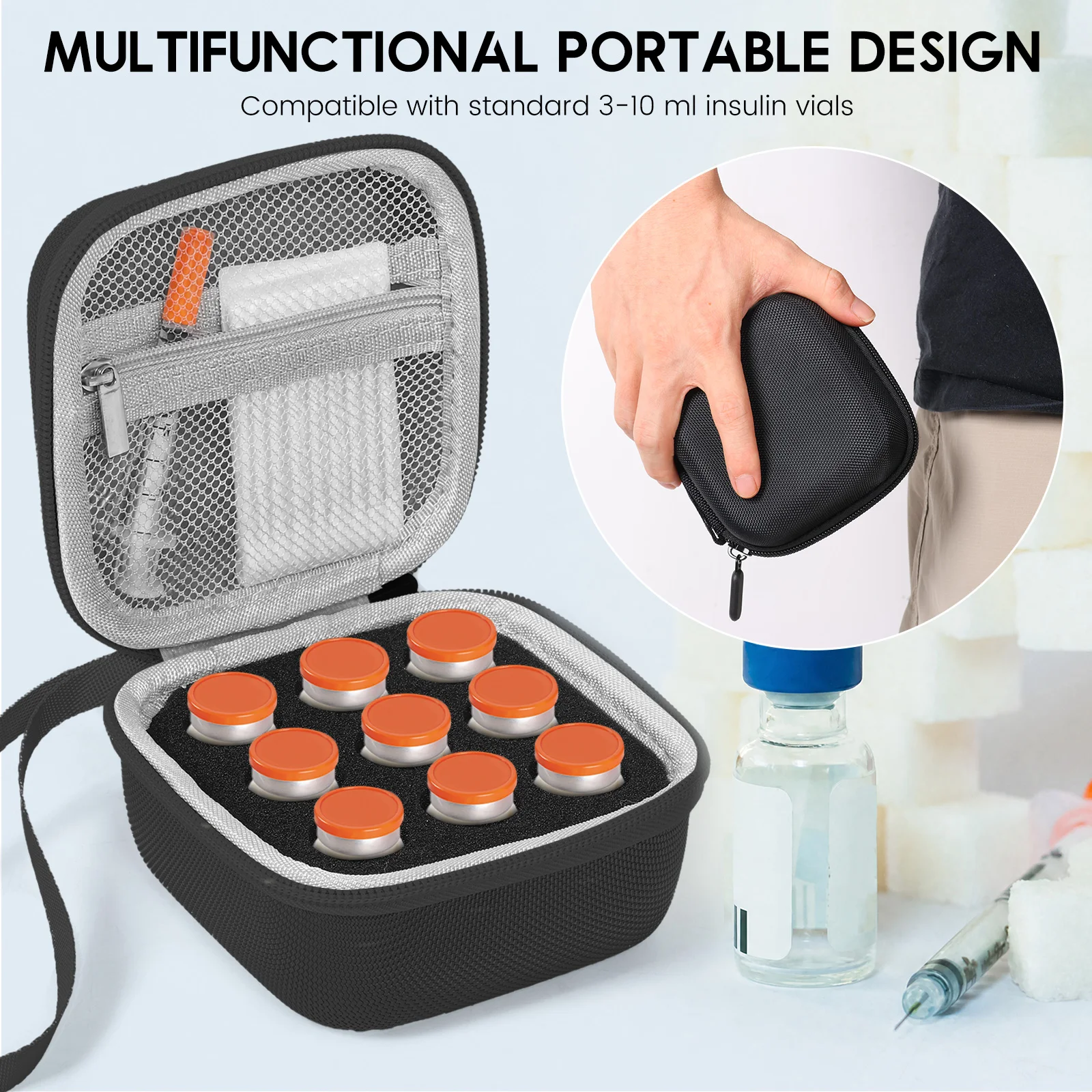 9/10 Slot Insulin Vial Carrying Case Peptide Vial Travel Box Vials Hard Shell Storage Bag for 3/5/10ml Vial Diabetic Supply view 4