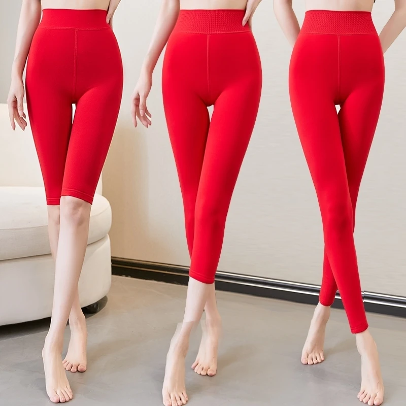 

Утепленные флисовые брюки для осени и зимы, красные, для свадьбы, женские, больших размеров, теплые, для облегающих ботинок