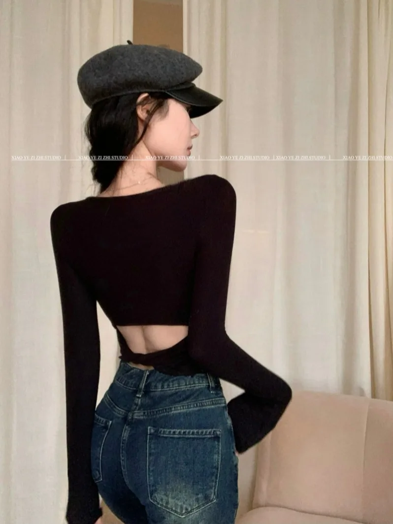 Autumn Sexy  Slim Long Sleeve Shirt Tops Vintage  Kpop  T-shirts  Korean  Crop Top  Y2k Streetwear