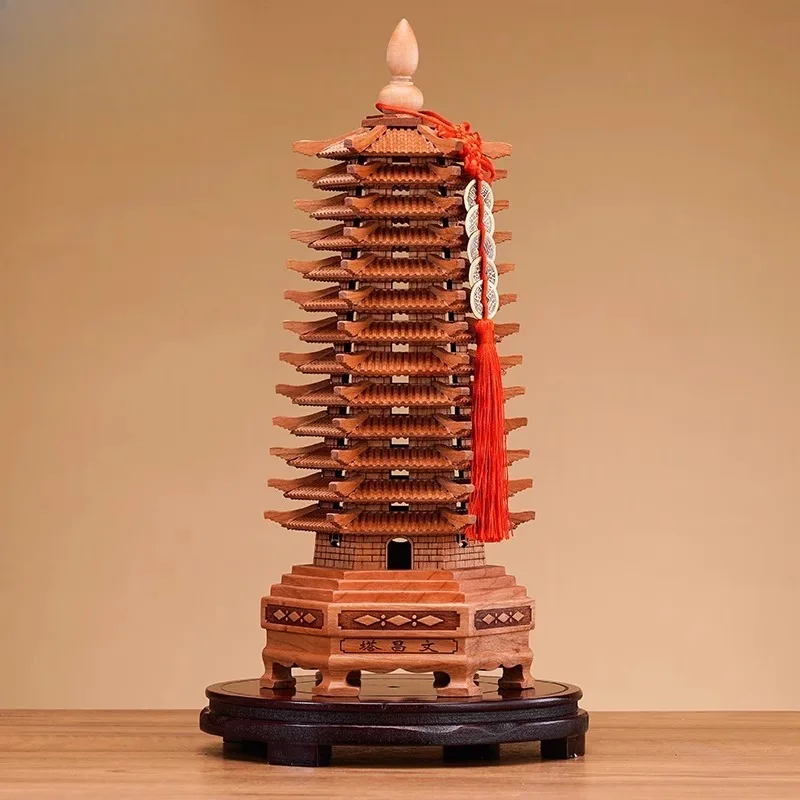 

Exquisite carved mahogany Wenchang Tower ornament, wooden on the ninth and 13th floors, Wenchang Tower study desk for students