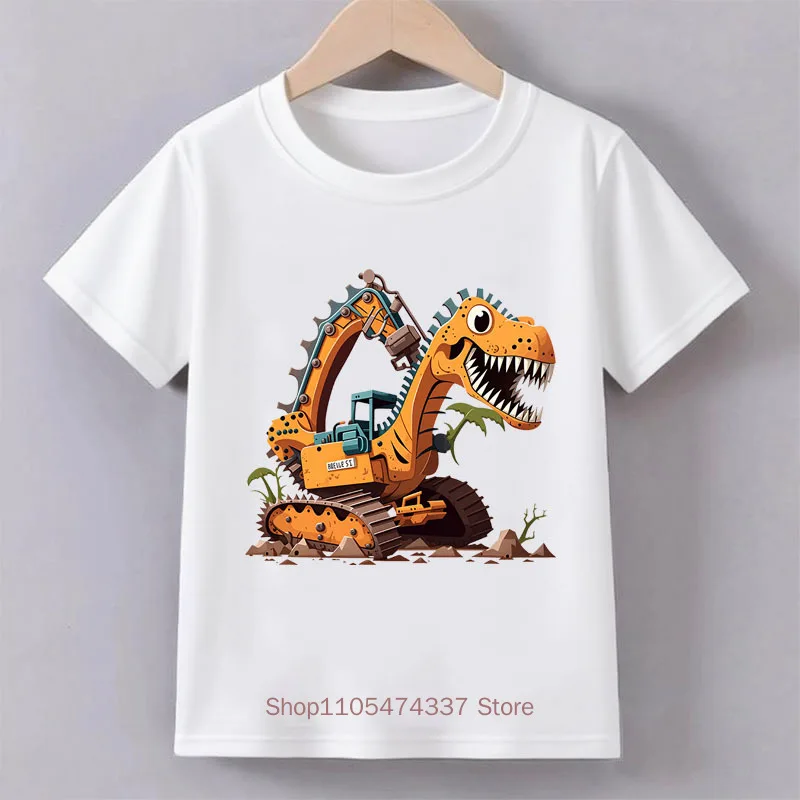 Dinosaur Excavator Print Children T-shirts for Boys Summer Casual Cool Colorful Comfortable Tops Kids O-Neck Short Sleeve Tees