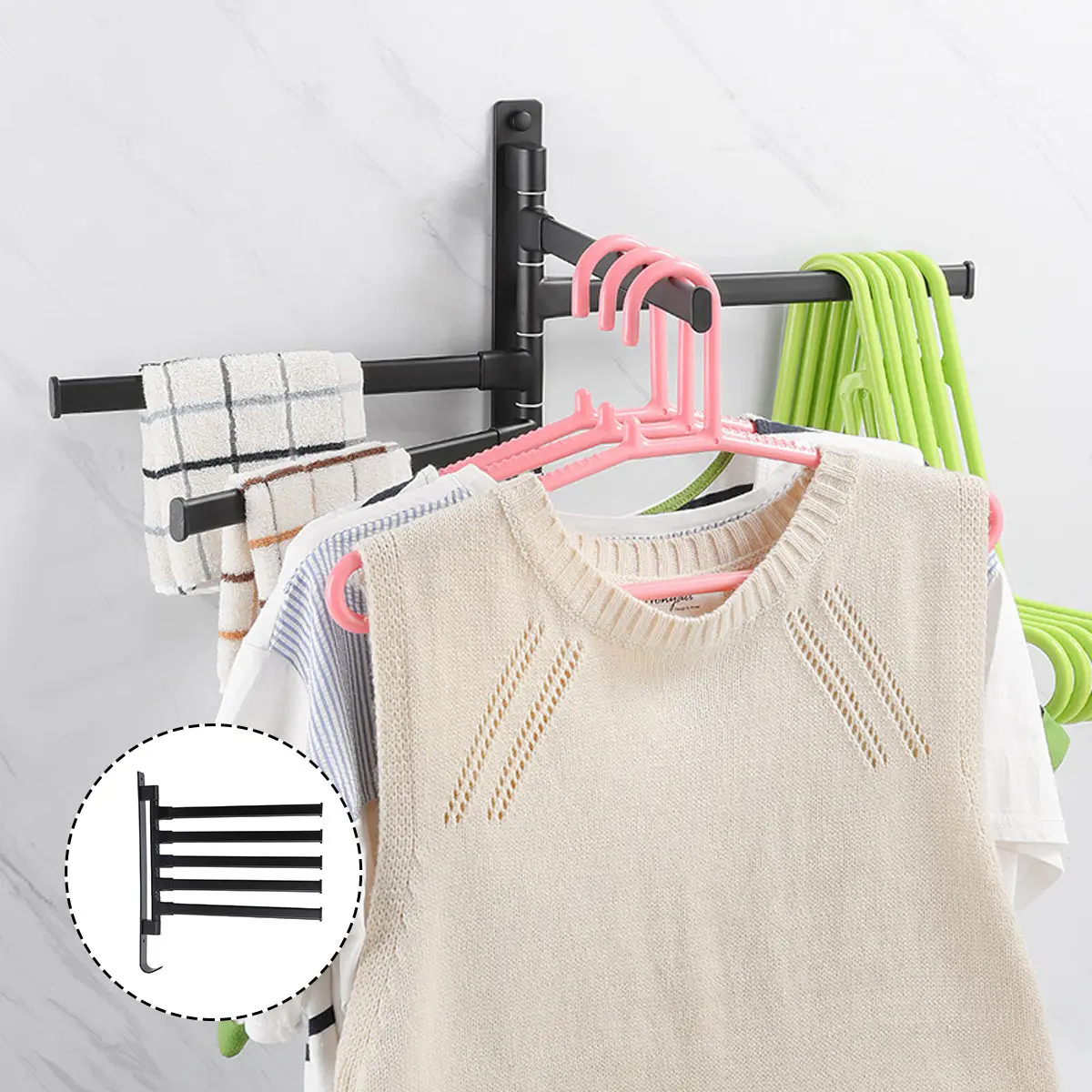 

1 шт. настенный держатель для полотенец для ванной комнаты, экономия места, из алюминиевого сплава, без сверления, вращающийся, для хранения в ванной или на кухне