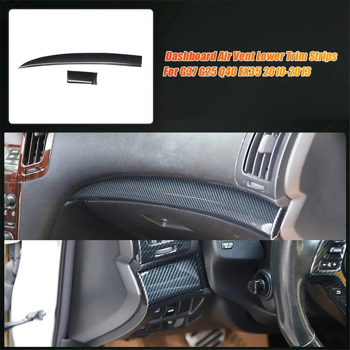 Car Center Control Dashboard Air Vent Lower Trim Strips for Infiniti G37 G25 Q40 EX35 2010-2013 Trim Moulding Sticker