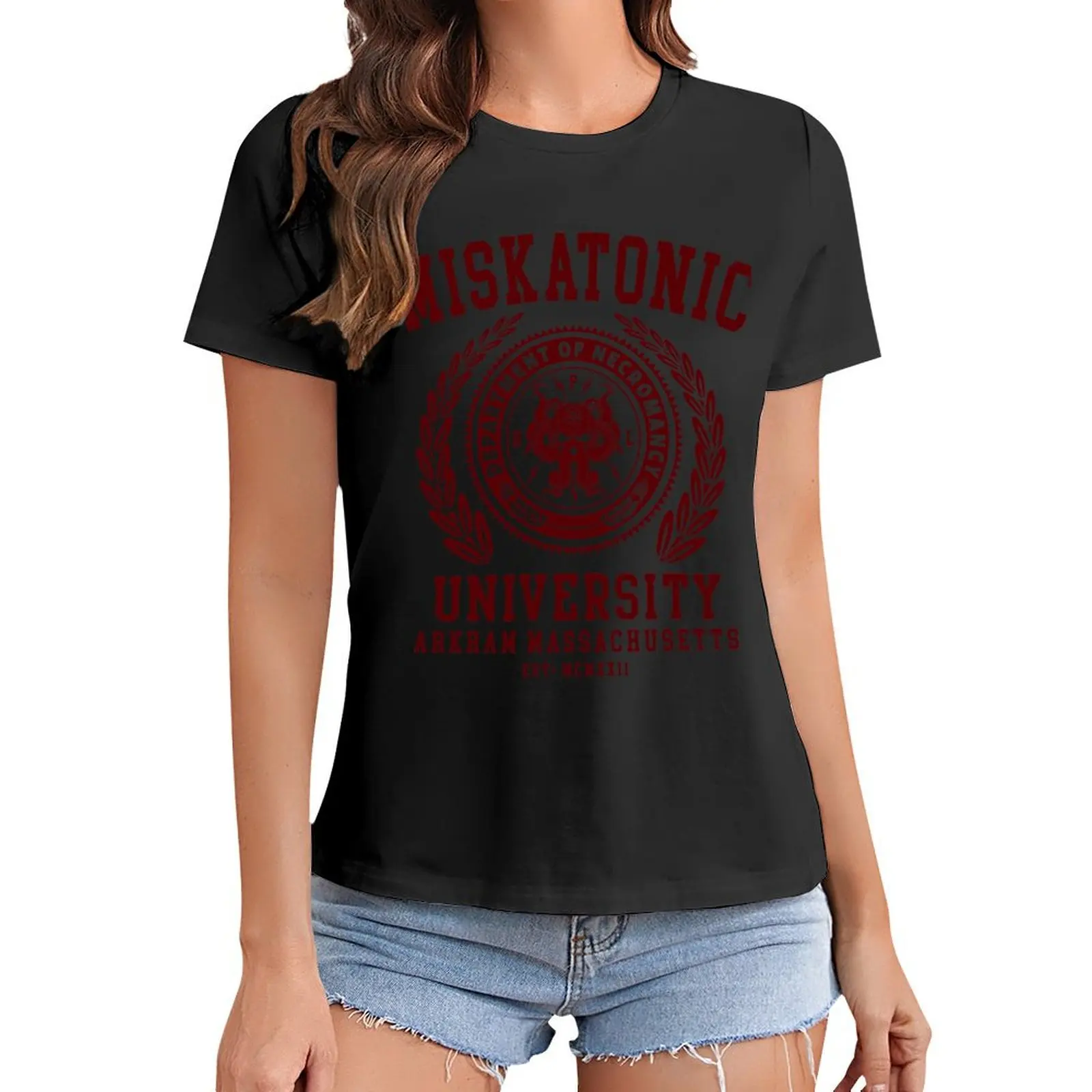 

CTHULU AND LOVECRAFT - MISKATONIC UNIVERSITY T-Shirt Short sleeve tee Blouse funny Women tops