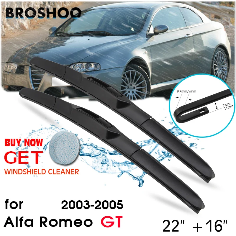

Car Wiper Blade For Alfa Romeo GT 22"+16" 2003-2005 Front Window Windscreen Windshield Wipers Blades J hook Auto Accessories