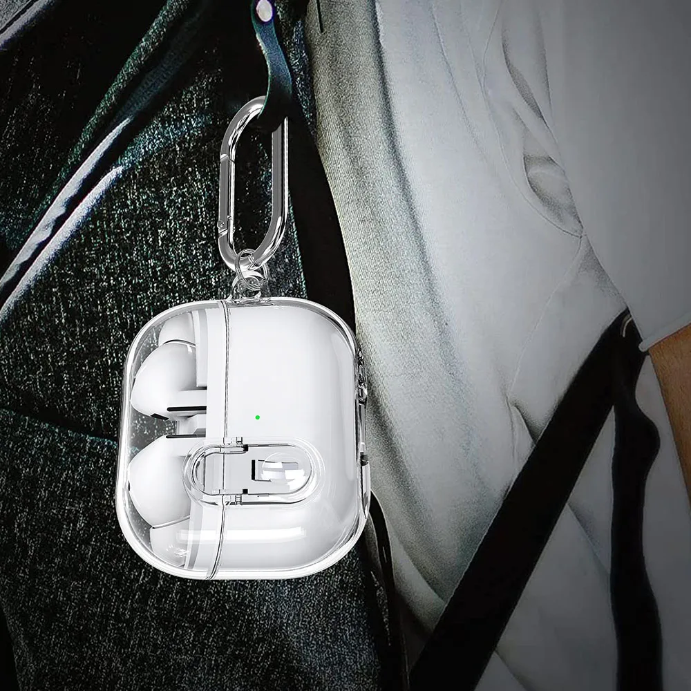 غطاء شفاف بقفل أمان جديد لهاتف سامسونج جالاكسي بادز 3 فوندا لهاتف جالاكسي بادز باز 3 برو حافظة شفافة مضادة للصدمات مع خطاف