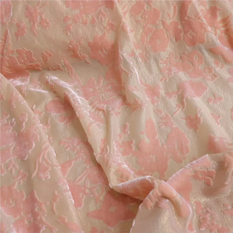 The fabric of cheongsam and dress is made brocade velvet with golden rotten flowers